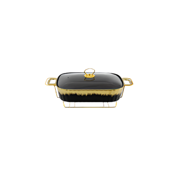 SQ Professional Durane 1.5L Porcelain Chafing Dish – Black & Gold Food Warmer – IndianGroceryUK